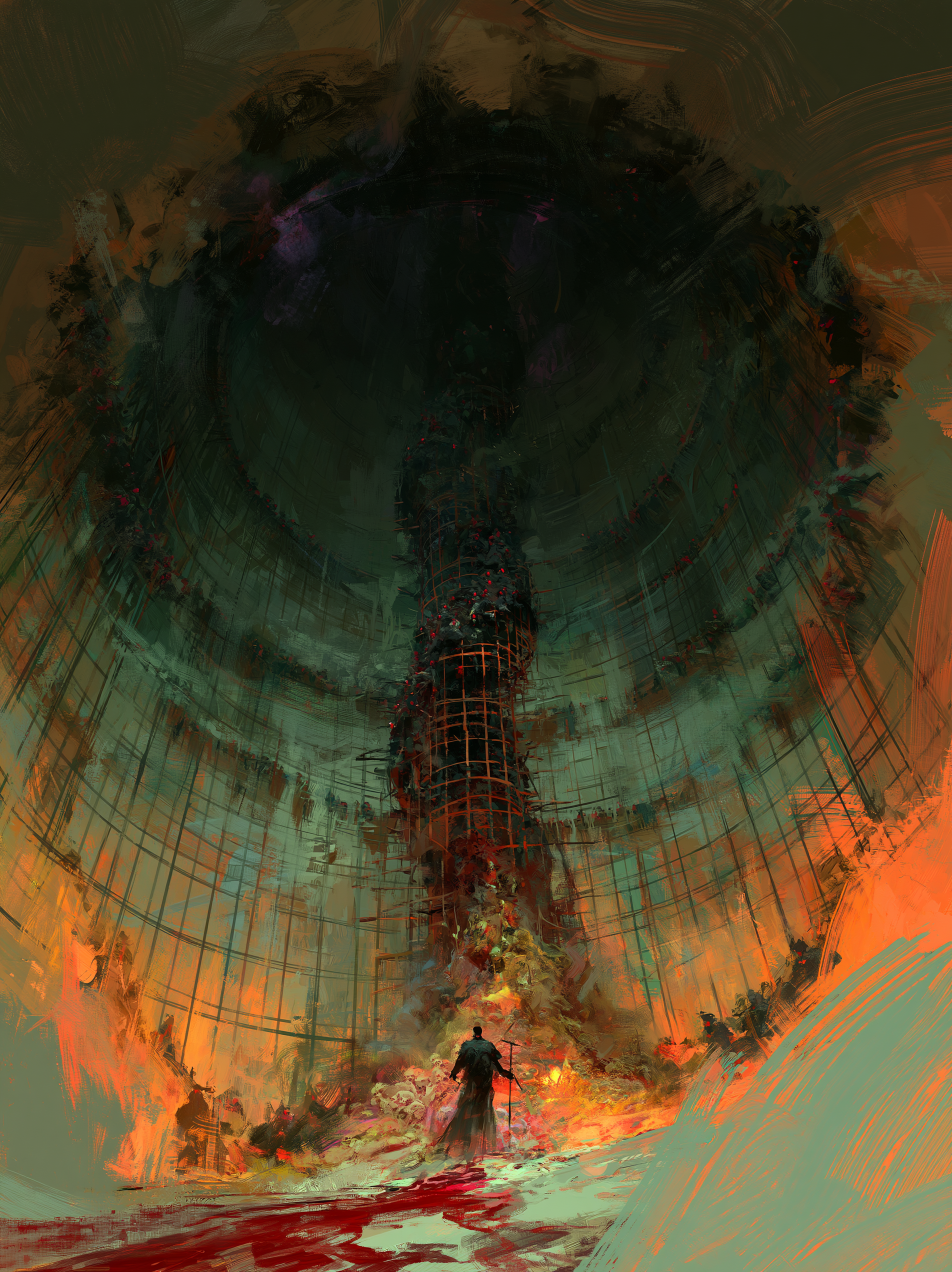 Tiny figure before the towering oubliette, the cage of souls — Cage Of Souls Fan Art